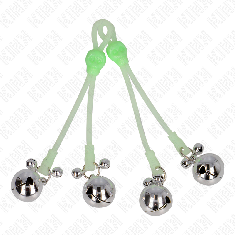 Pinze per Capezzoli BDSM Kink Nipple Grip — Campane, Verde/Argento