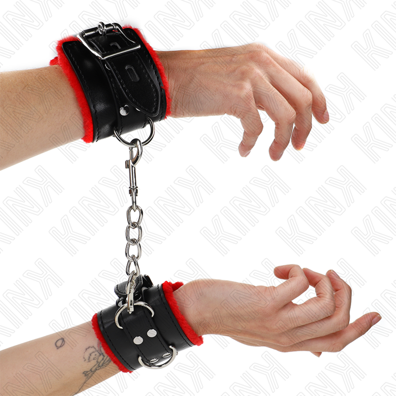 Manette BDSM Imbottite Kink — Polsini Regolabili, Rosso/Nero