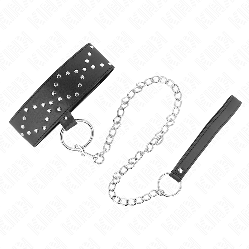 Collare BDSM con Guinzaglio Kink — Borchie Argento, Regolabile