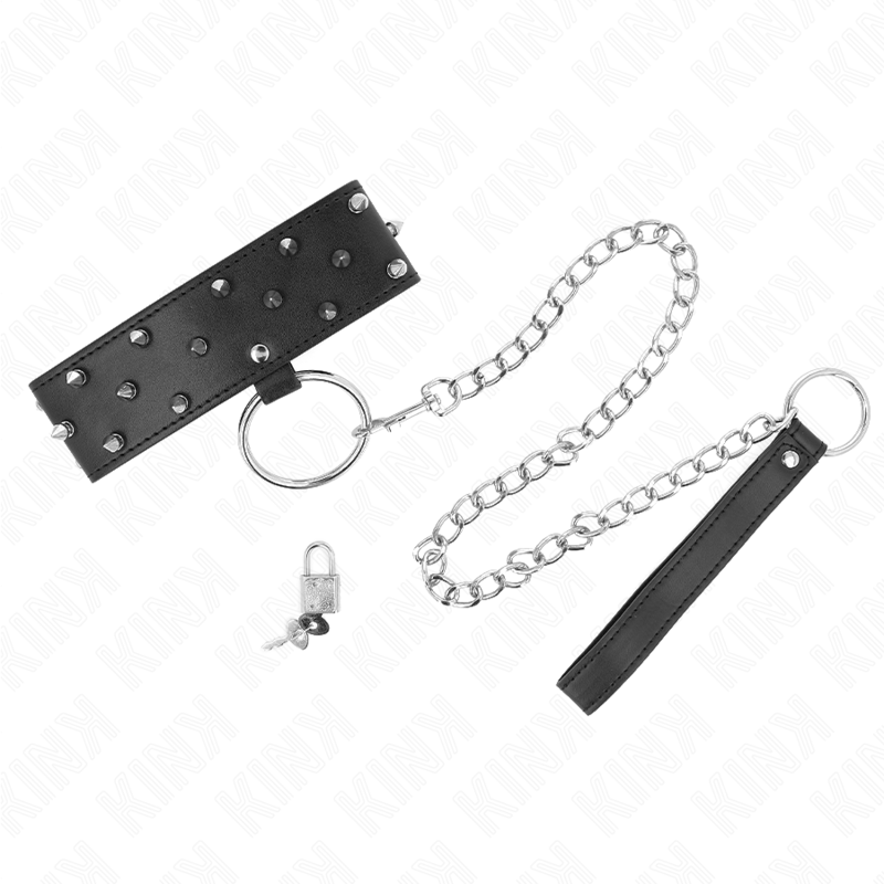 Collare BDSM con Guinzaglio Kink — Borchie Argento, 36-43 cm