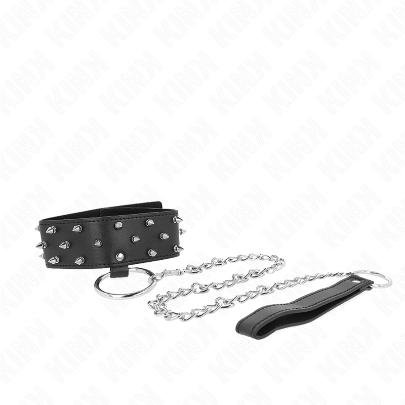 Collare BDSM con Guinzaglio Kink — Borchie Argento, 36-43 cm