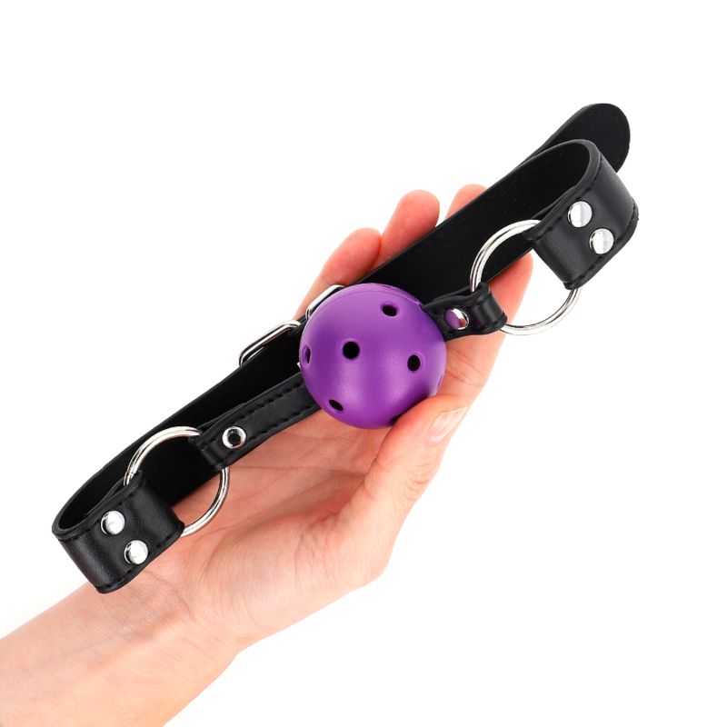 Bavaglio BDSM a Sfera Kink — Regolabile, Viola 4 cm