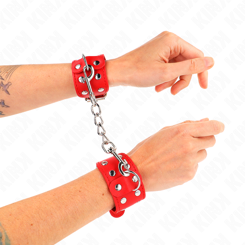Manette BDSM con Borchie Kink — Polsiere Regolabili, Rosso