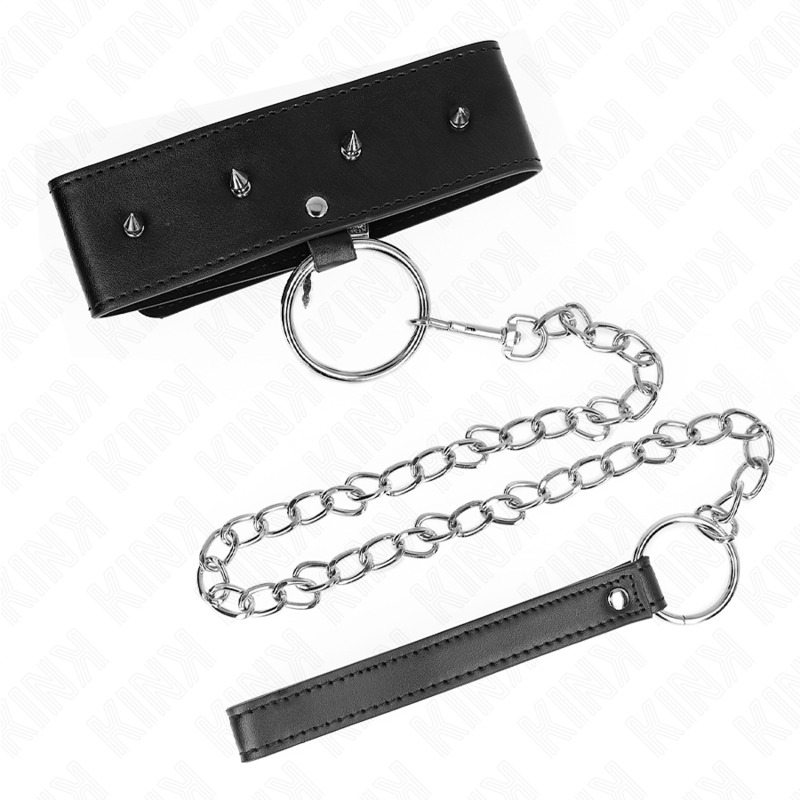 Collare BDSM con Guinzaglio Kink — Borchie Argento, 36-43 cm