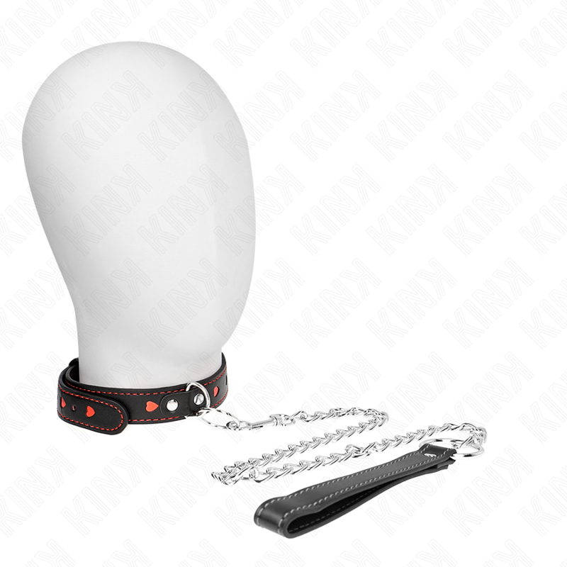 Collare BDSM con Guinzaglio Kink — Dettagli Cuore, 65 cm
