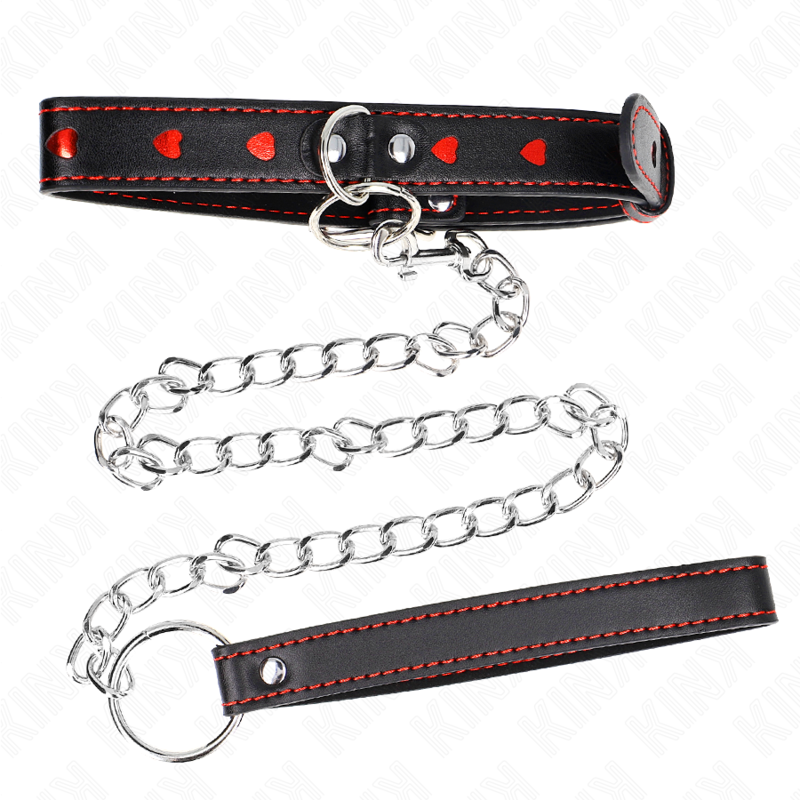 Collare BDSM con Guinzaglio Kink — Dettagli Cuore, 65 cm