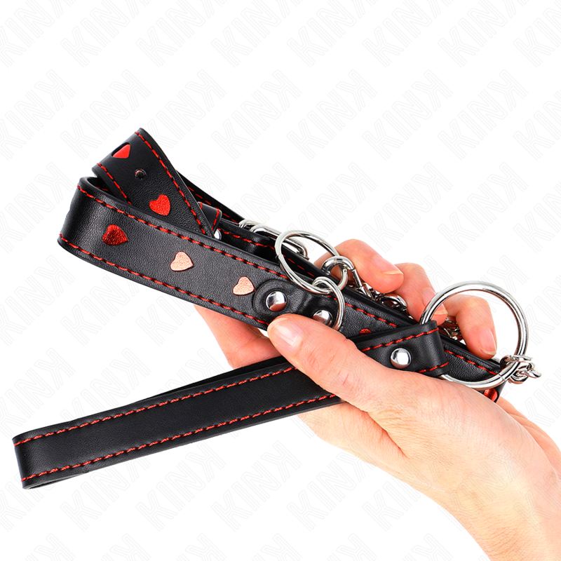 Collare BDSM con Guinzaglio Kink — Dettagli Cuore, 65 cm