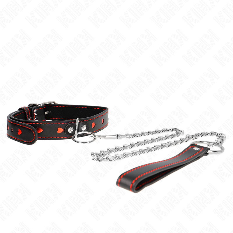 Collare BDSM con Guinzaglio Kink — Dettagli Cuore, 65 cm