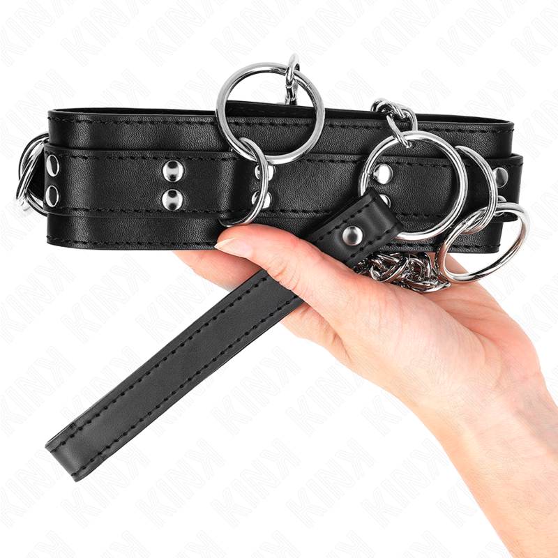 Collare BDSM con Anelli e Cinturino Kink — 3 Anelli, 80 cm