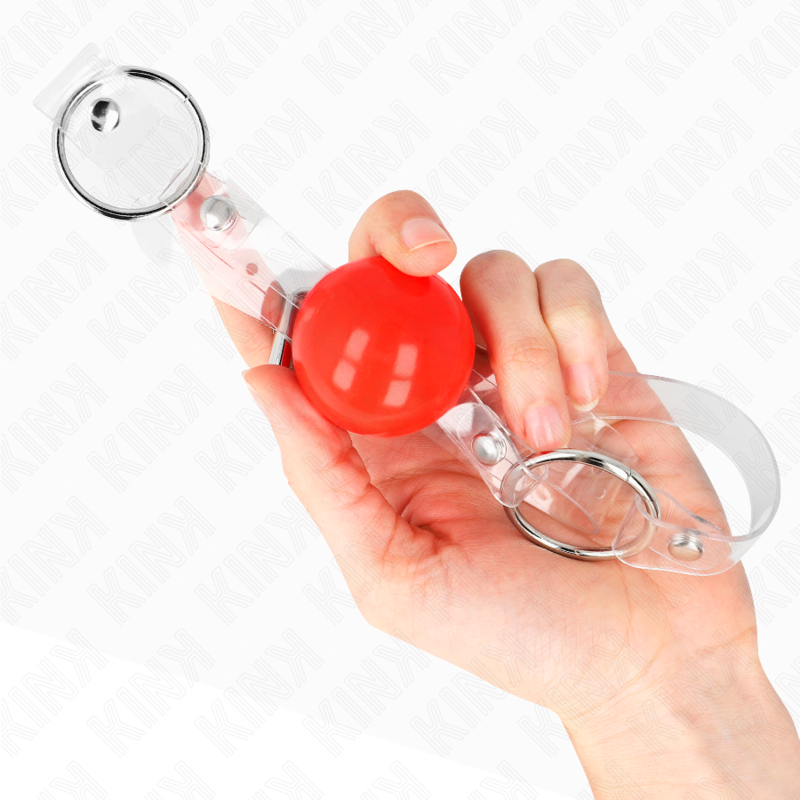 Bavaglio a Sfera BDSM Kink — PVC Trasparente Rosso, 4 cm