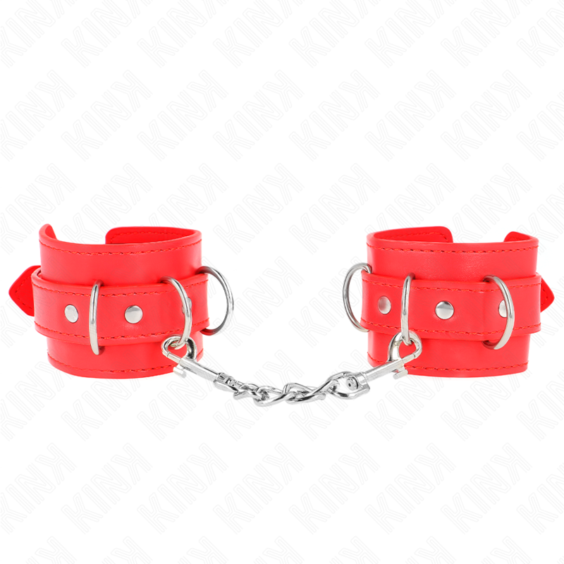 Polsiera BDSM Regolabile Kink — 3 Anelli a D, Rossa