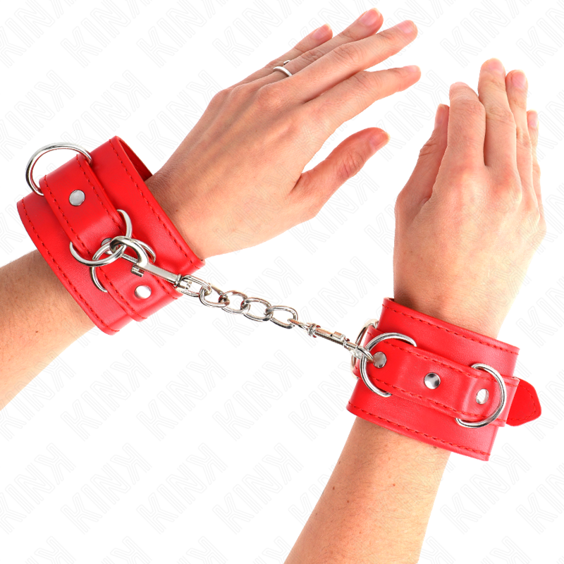 Polsiera BDSM Regolabile Kink — 3 Anelli a D, Rossa