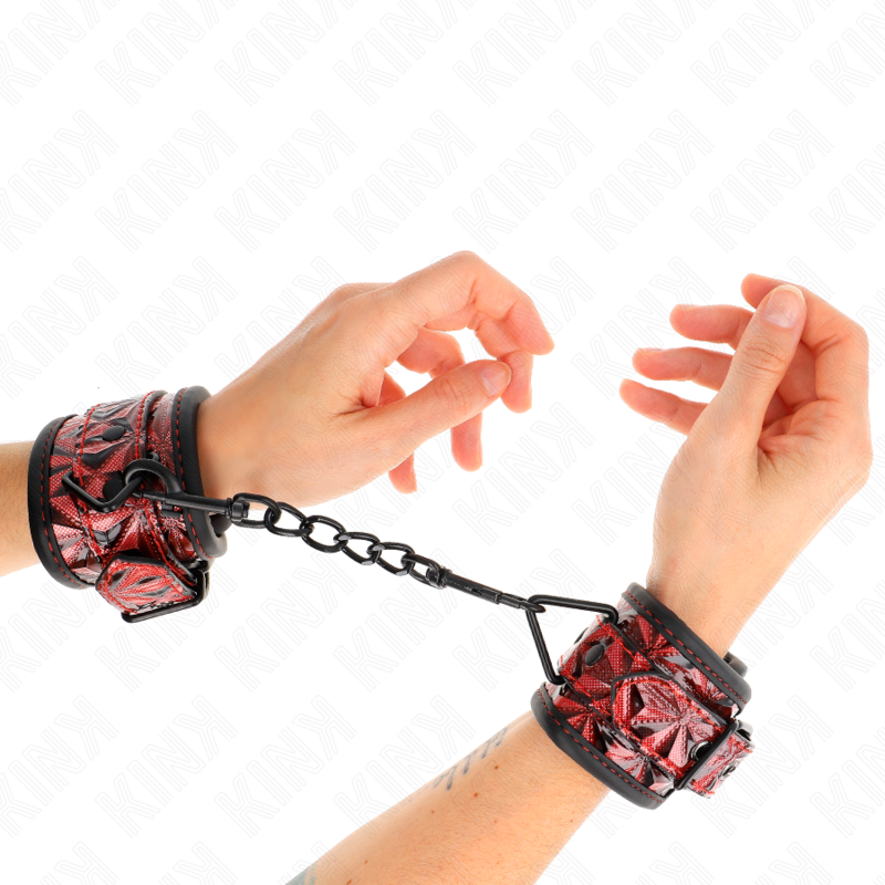 Manette BDSM Kink Wrist Restraint — Regolabili, Rosso Scuro