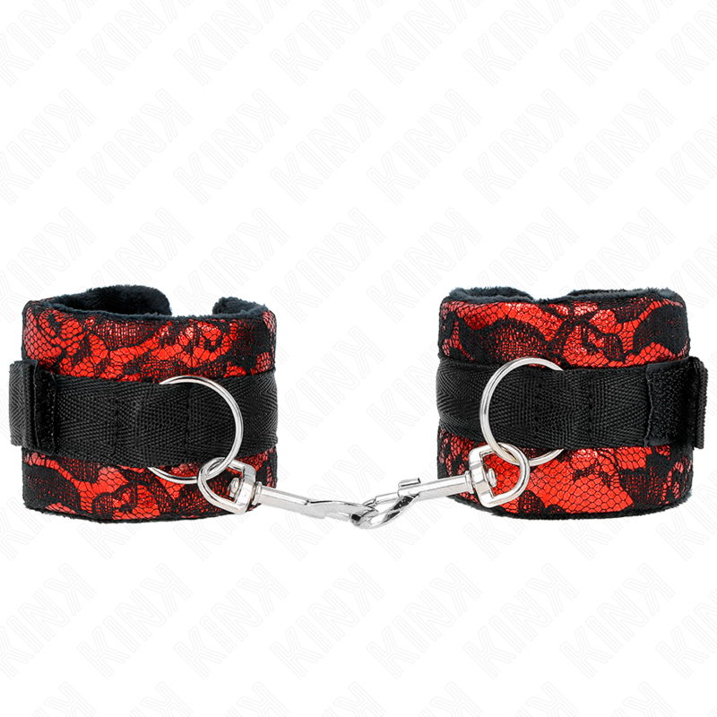 Manette BDSM in Velluto e Nylon Kink — Polso, Rosso/Nero