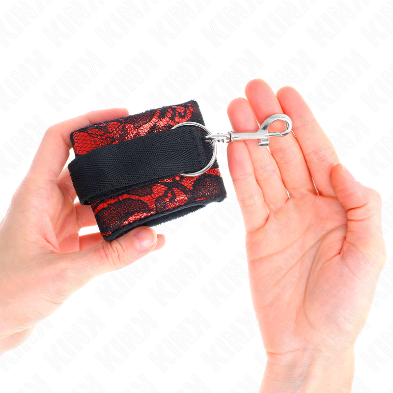 Manette BDSM in Velluto e Nylon Kink — Polso, Rosso/Nero