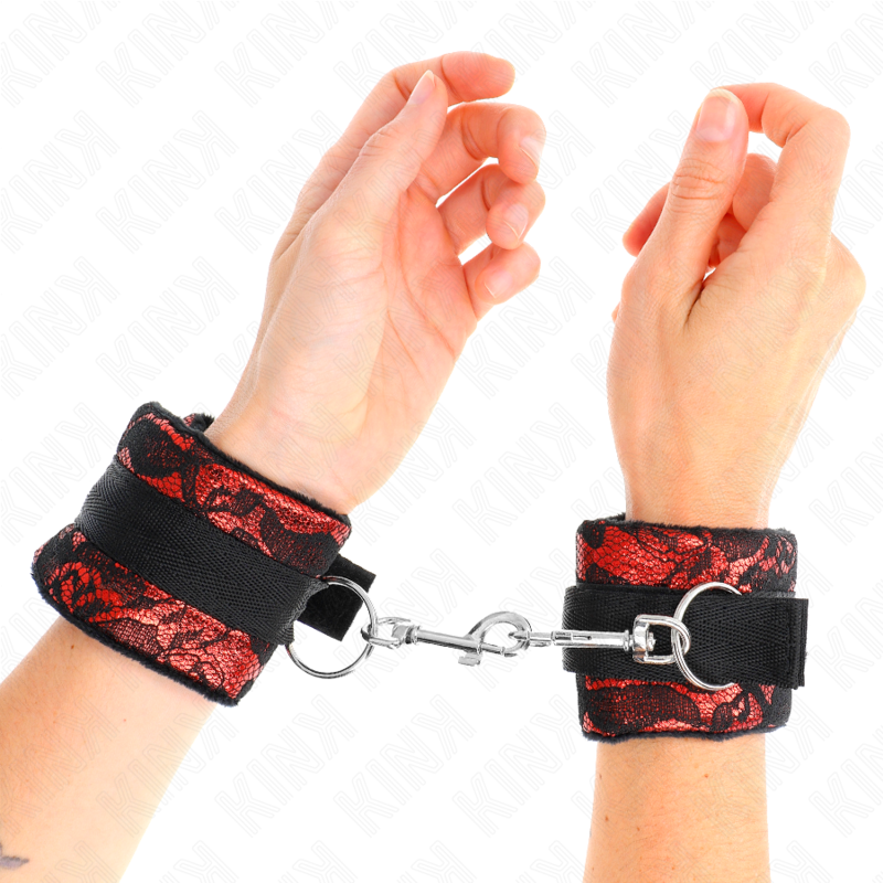 Manette BDSM in Velluto e Nylon Kink — Polso, Rosso/Nero