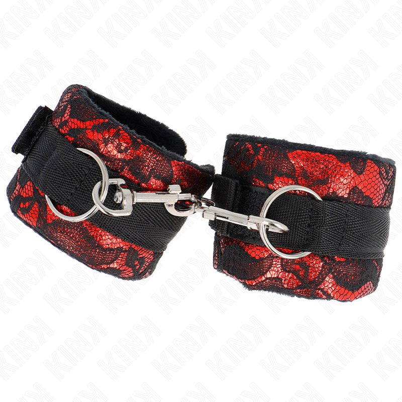 Manette BDSM in Velluto e Nylon Kink — Polso, Rosso/Nero