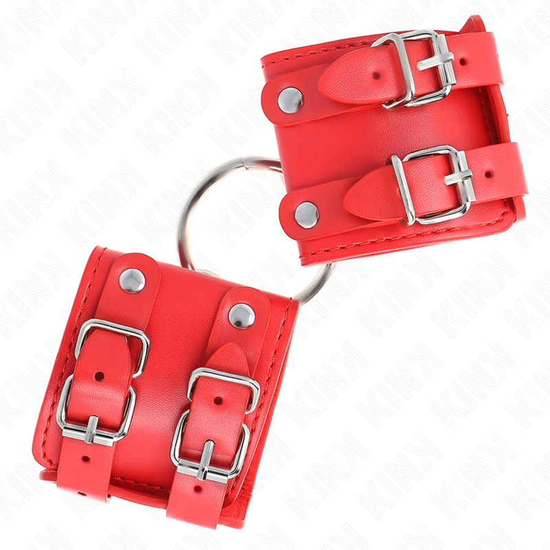 Manette BDSM con Anello e Borchie Kink — Regolabili, Rosso
