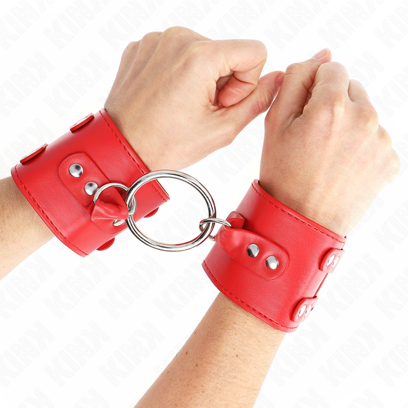 Manette BDSM con Anello e Borchie Kink — Regolabili, Rosso