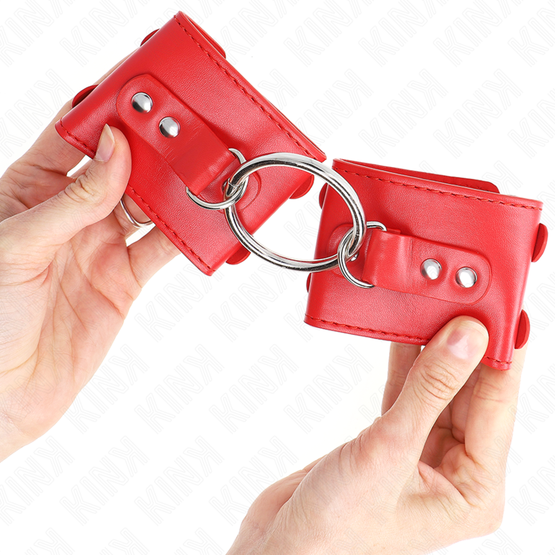 Manette BDSM con Anello e Borchie Kink — Regolabili, Rosso