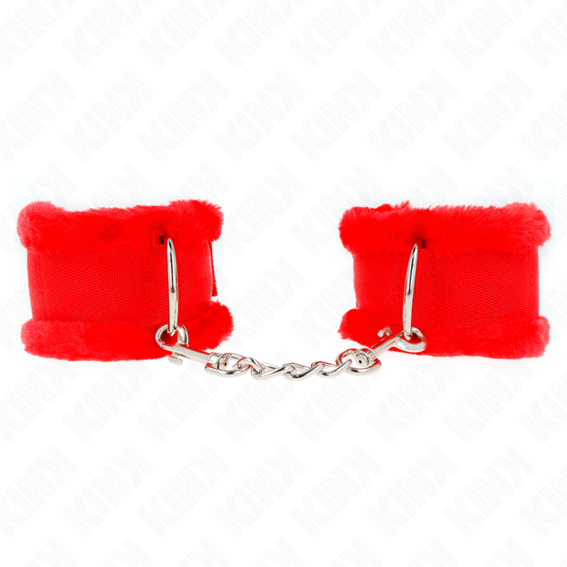 Manette BDSM Foderato Pelliccia Kink — Regolabile, Rosso