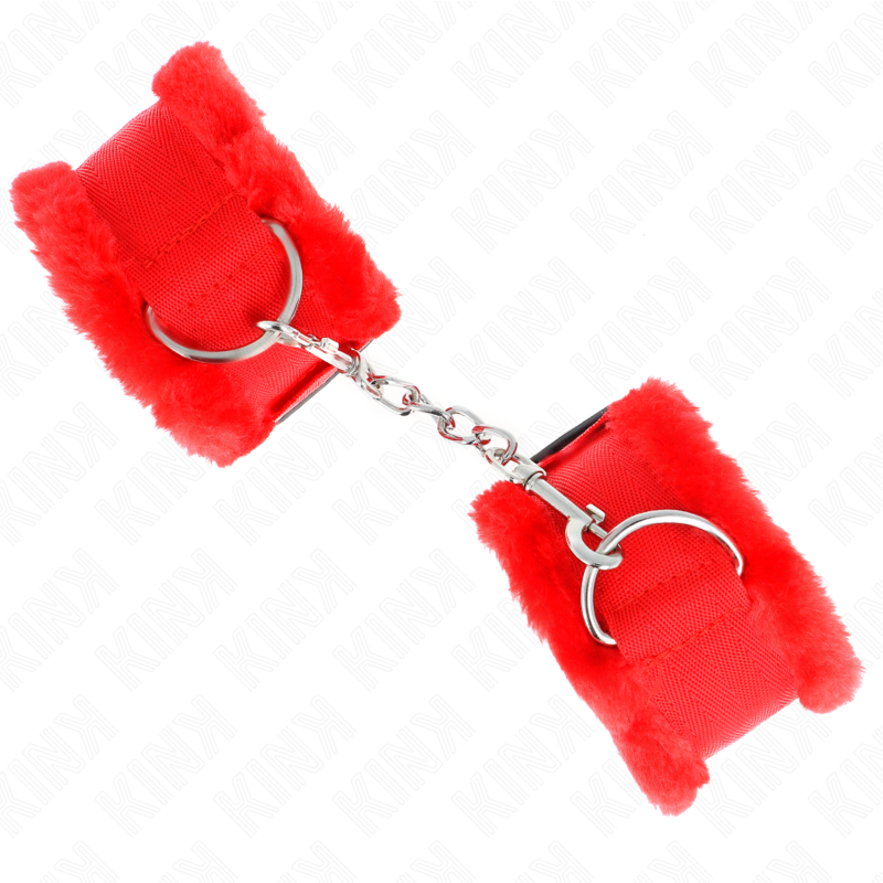 Manette BDSM Foderato Pelliccia Kink — Regolabile, Rosso