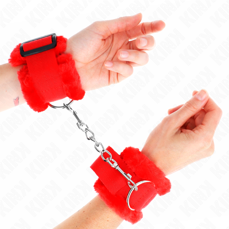 Manette BDSM Foderato Pelliccia Kink — Regolabile, Rosso