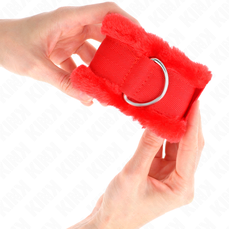 Manette BDSM Foderato Pelliccia Kink — Regolabile, Rosso