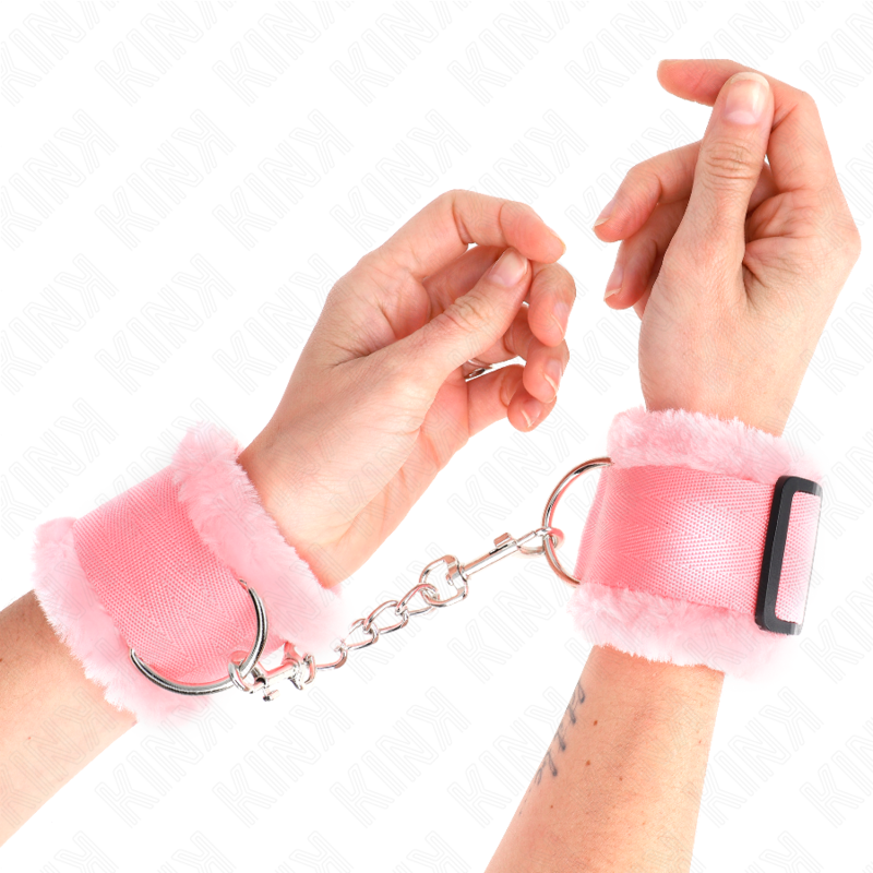 Manette BDSM Foderato Pelliccia Kink — Regolabile, Rosa