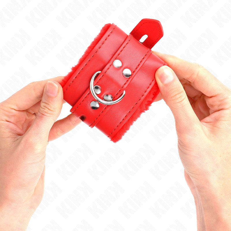 Manette BDSM Imbottite Kink — Pelliccia, Cintura Regolabile, Rosso