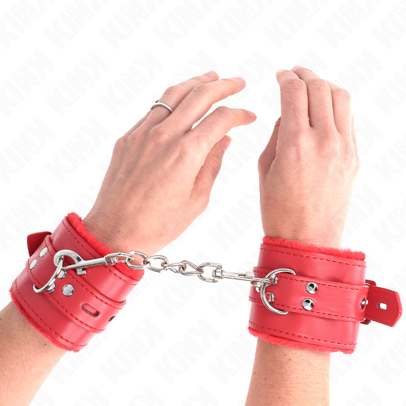 Manette BDSM Imbottite Kink — Pelliccia, Cintura Regolabile, Rosso