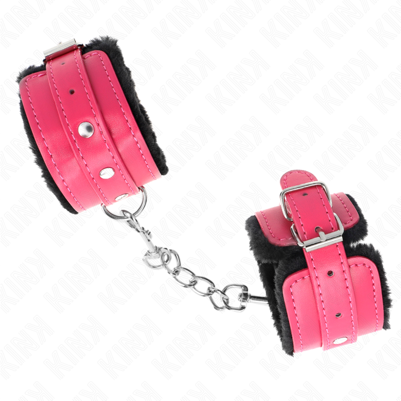 Manette BDSM in Pelliccia Kink — Regolabili, Nere/Rosa