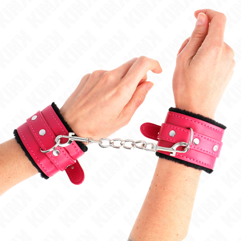 Manette BDSM in Pelliccia Kink — Regolabili, Nere/Rosa