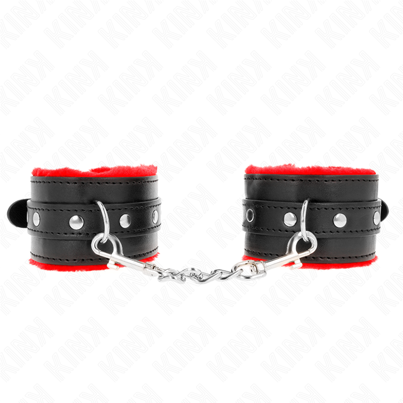 Manette BDSM Foderata Pelliccia Kink — Regolabile, Rosso/Nero