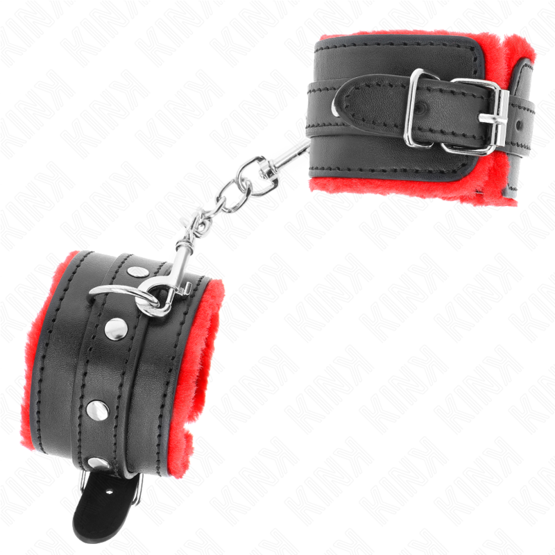 Manette BDSM Foderata Pelliccia Kink — Regolabile, Rosso/Nero