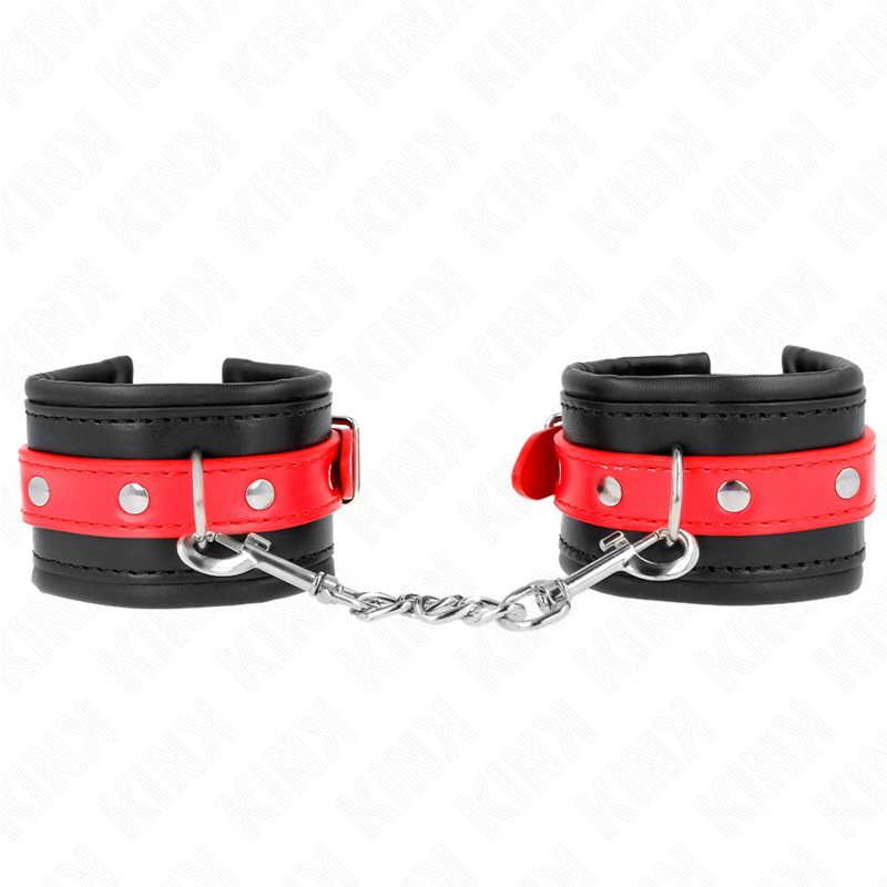 Manette BDSM da Polso Kink — Cintura Regolabile, Nera/Rossa