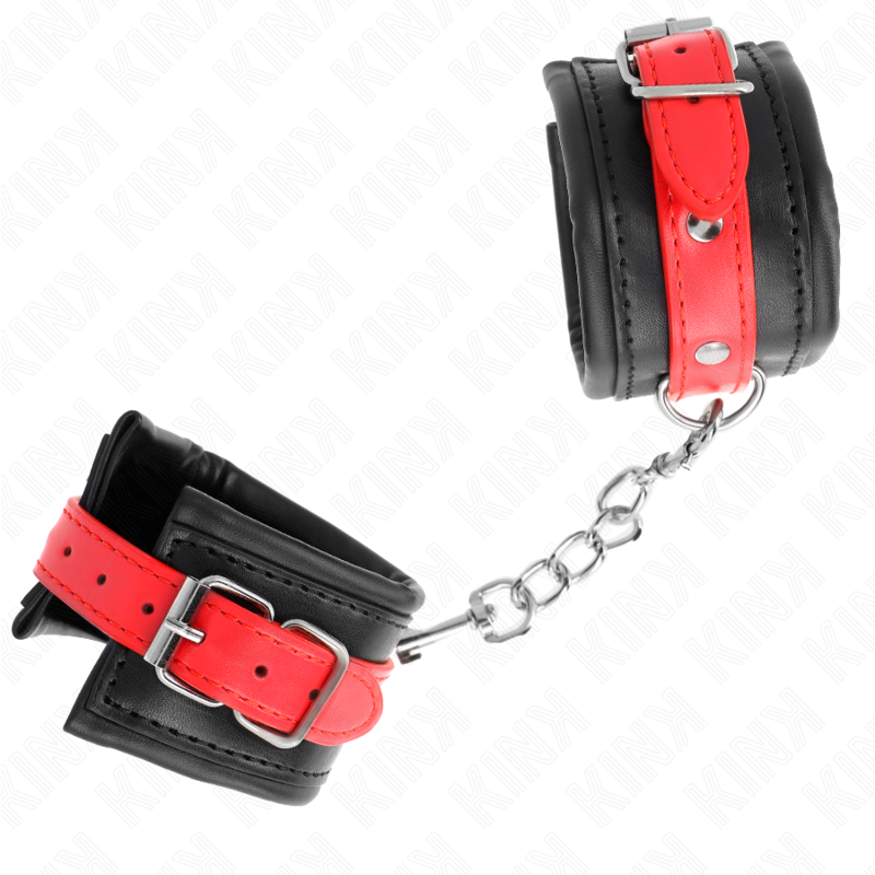 Manette BDSM da Polso Kink — Cintura Regolabile, Nera/Rossa