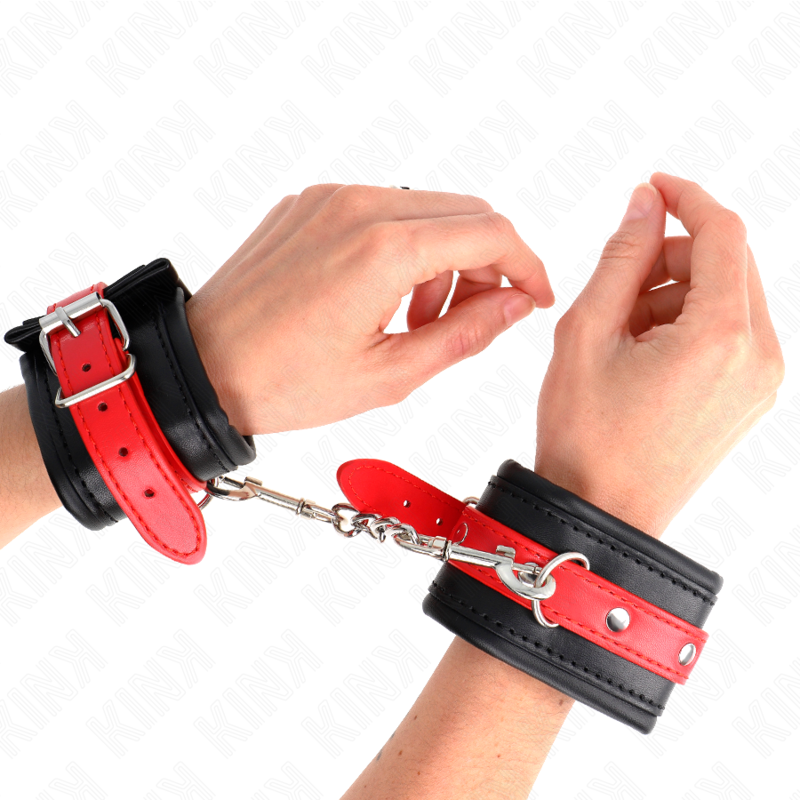 Manette BDSM da Polso Kink — Cintura Regolabile, Nera/Rossa