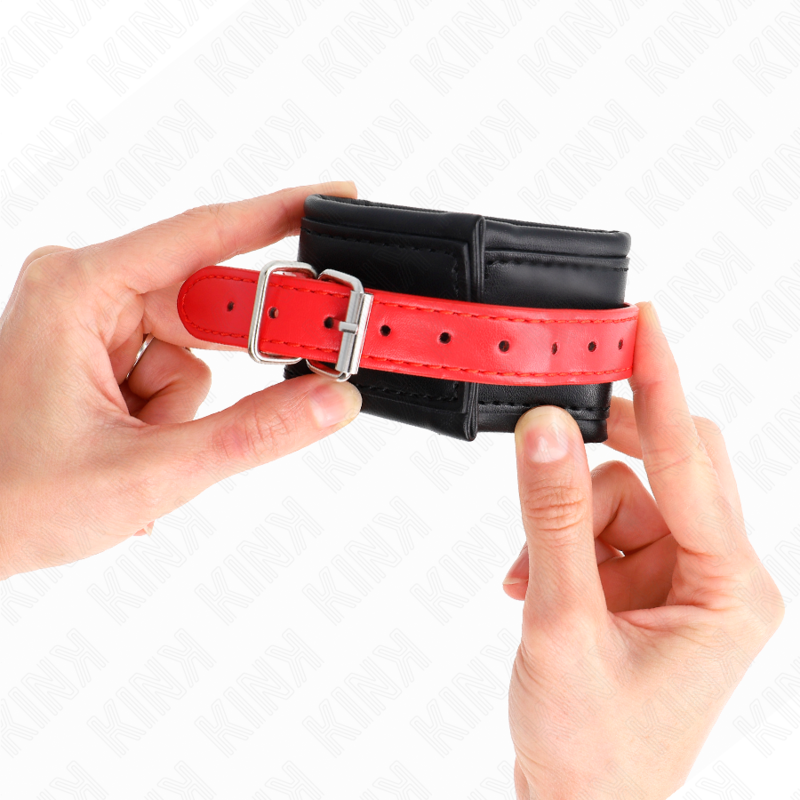 Manette BDSM da Polso Kink — Cintura Regolabile, Nera/Rossa