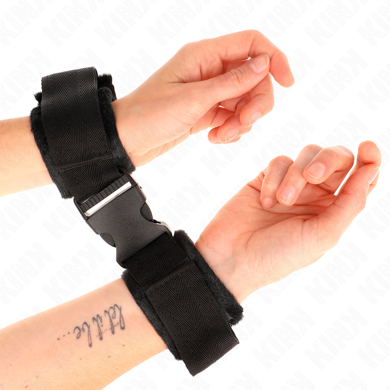 Manette BDSM Nylon Kink Hook&Loop — Regolabile, Rosso-Nero