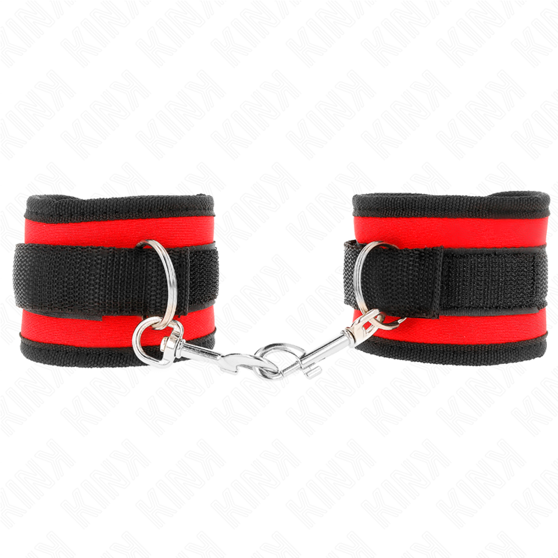 Manette BDSM in Nylon Kink — Hook&Loop, Regolabile, Rosso-Nero