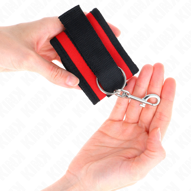 Manette BDSM in Nylon Kink — Hook&Loop, Regolabile, Rosso-Nero