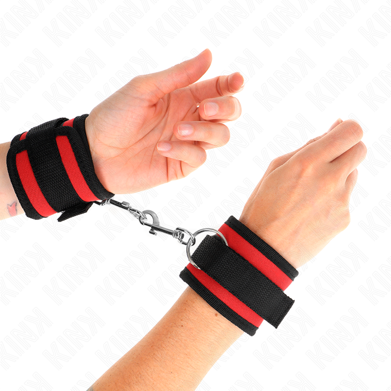 Manette BDSM in Nylon Kink — Hook&Loop, Regolabile, Rosso-Nero