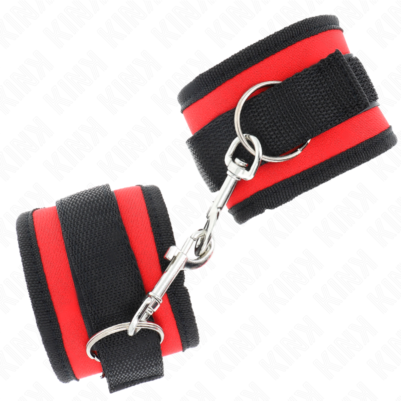 Manette BDSM in Nylon Kink — Hook&Loop, Regolabile, Rosso-Nero