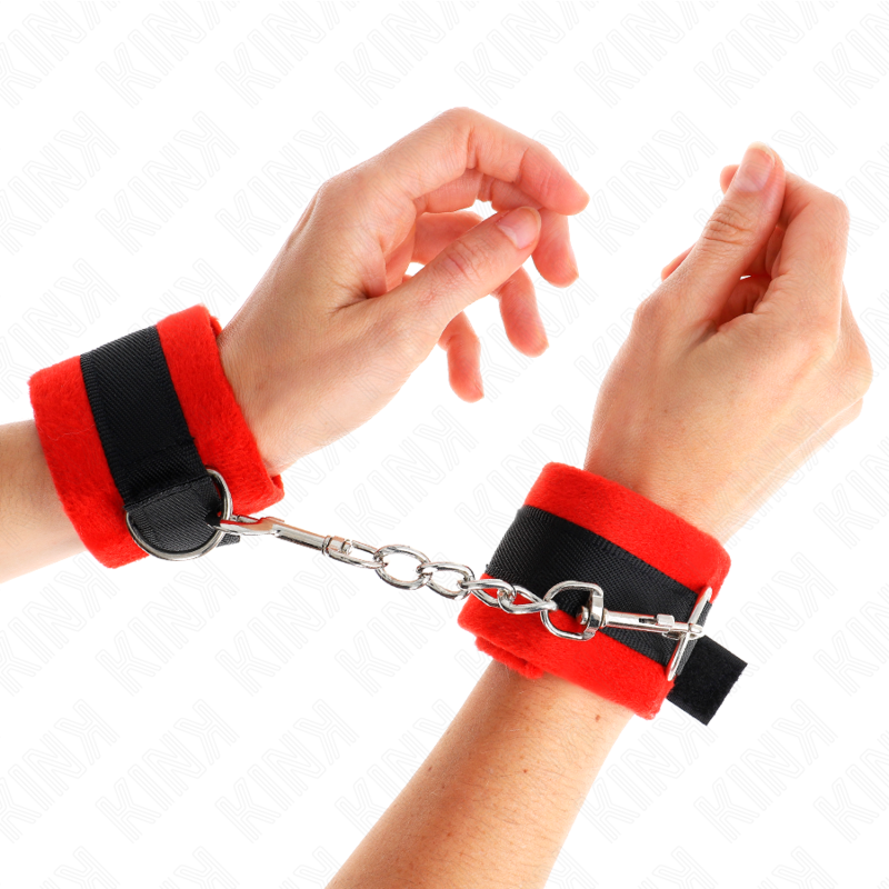 Manette BDSM in Pelliccia Kink — Polsini Principianti, Nero-Rosso