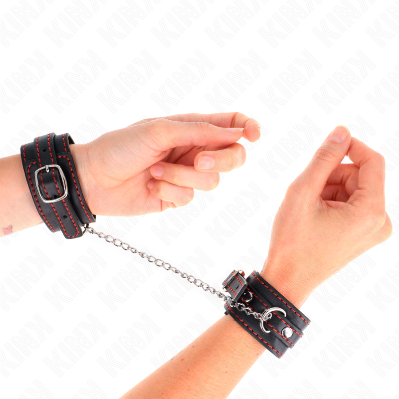 Manette BDSM da Polso Kink — Regolabili 14-24 cm, Nera/Rossa