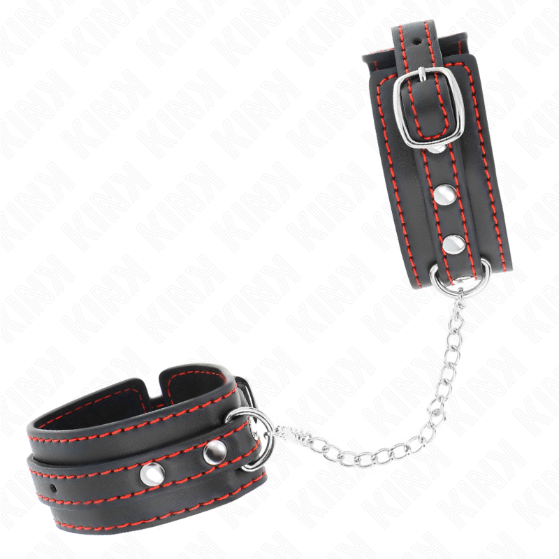 Manette BDSM da Polso Kink — Regolabili 14-24 cm, Nera/Rossa