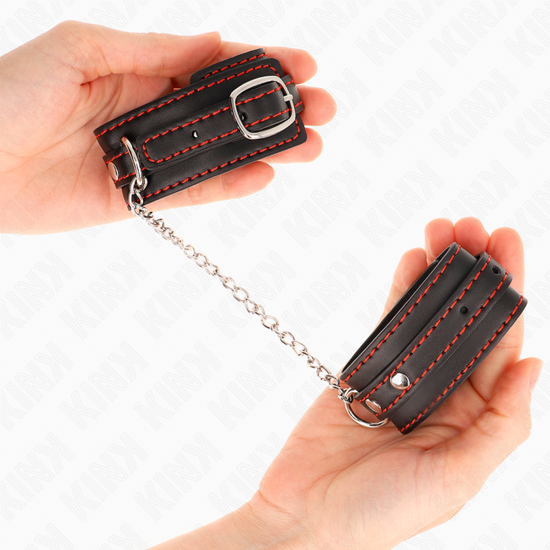 Manette BDSM da Polso Kink — Regolabili 14-24 cm, Nera/Rossa