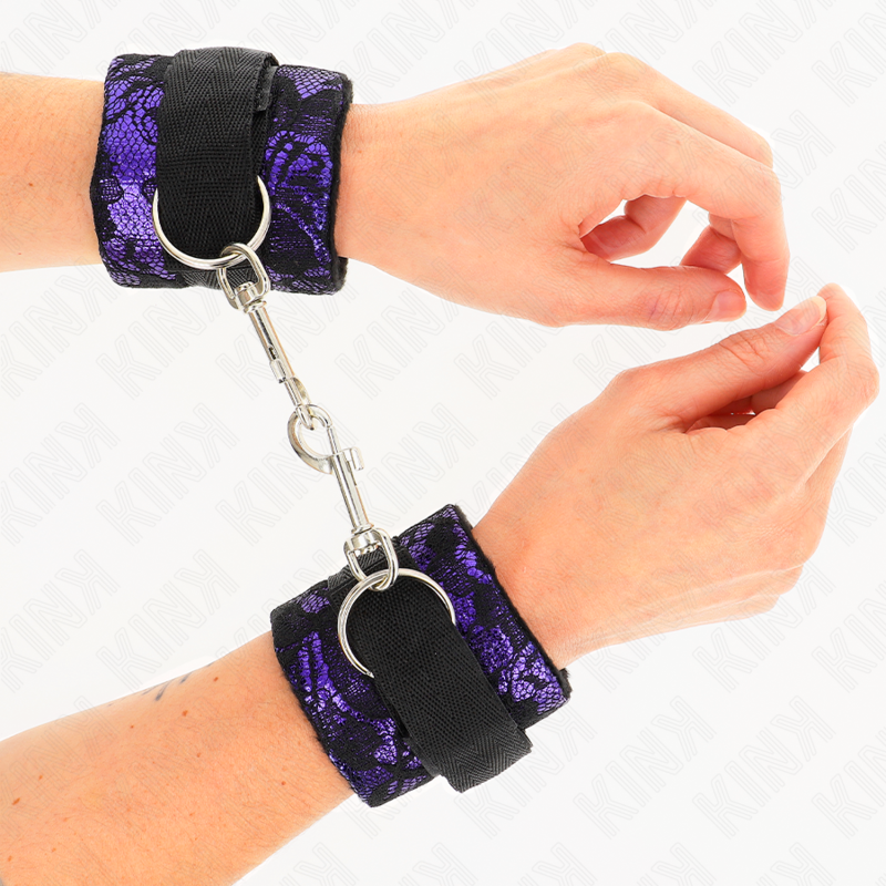 Manette BDSM in Velluto e Pizzo Kink — Viola/Nero, 23 cm