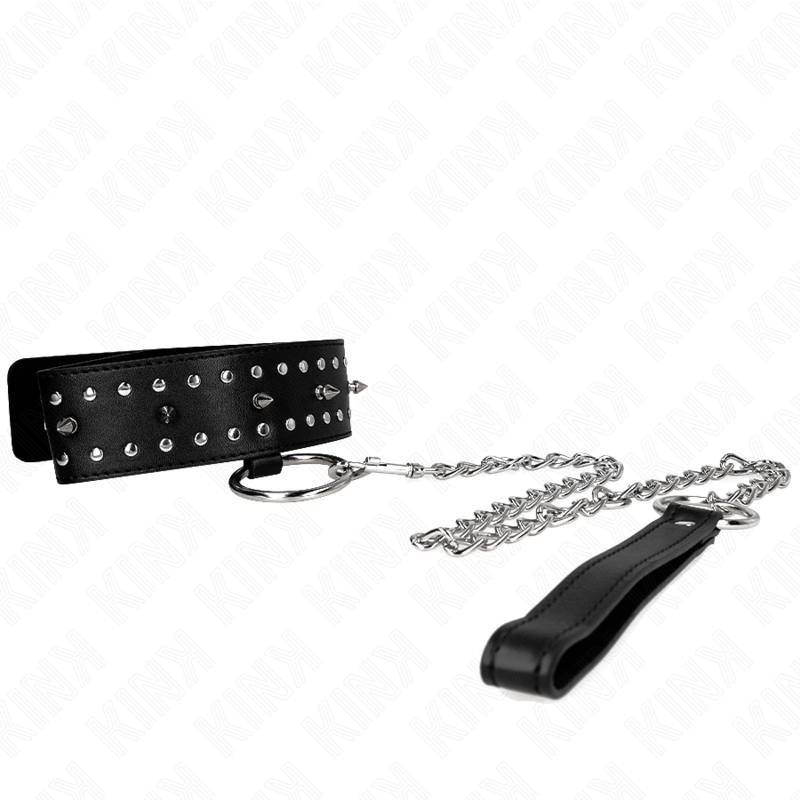 Collare BDSM con Guinzaglio Kink — Borchie Argento, Regolabile